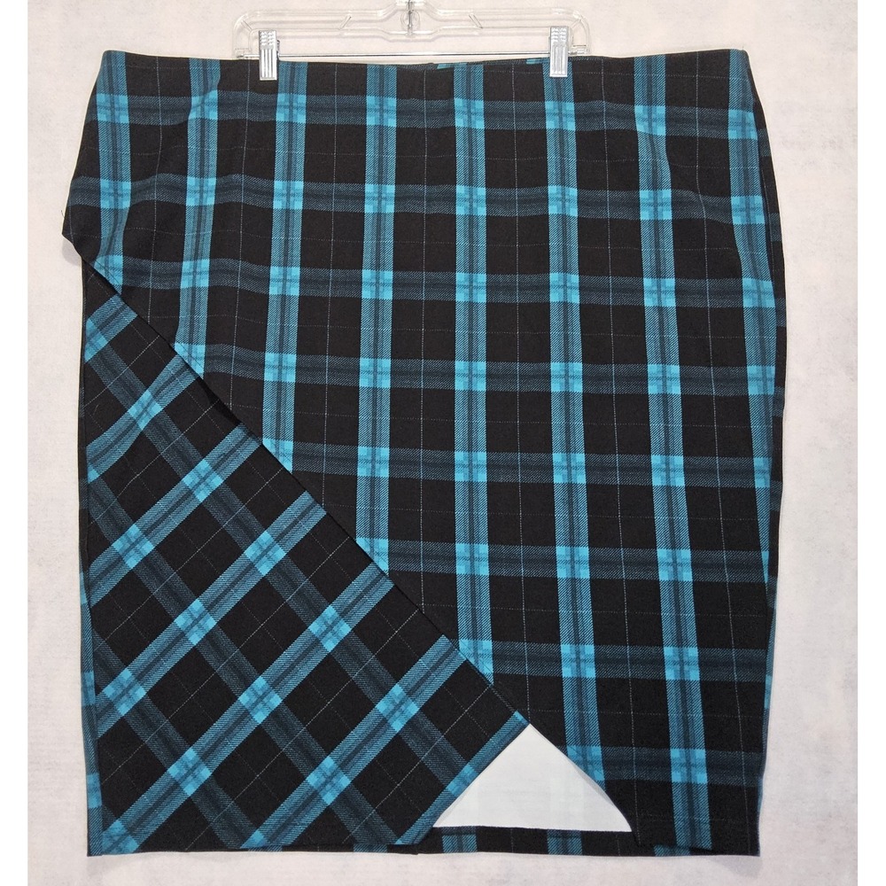 Torrid Skirt 5X 5 28 NEW Plaid Summer Spring Pencil Fax Wrap Teal‎ Black Grunge
